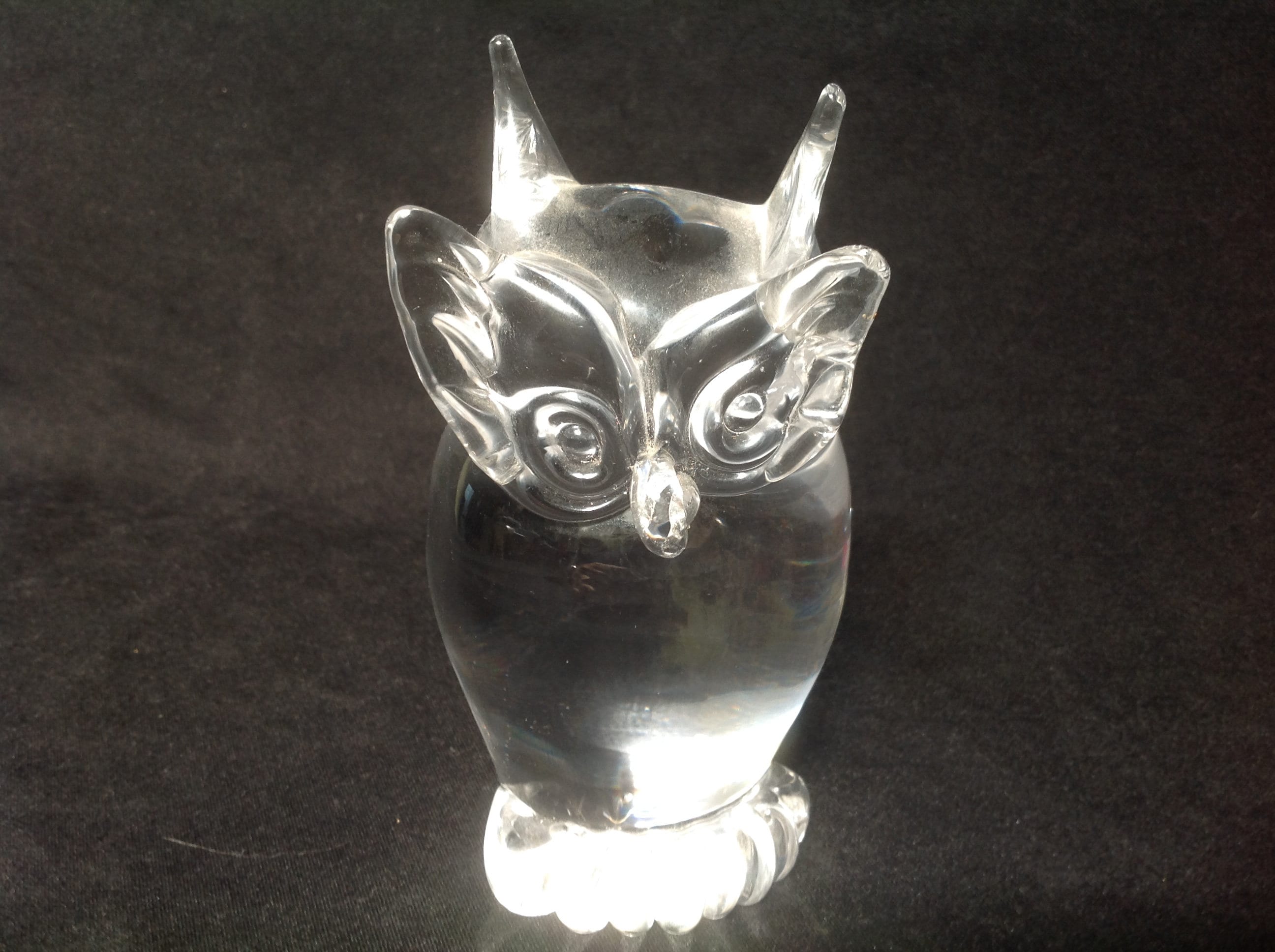 Murano Clear Glass Owl MCM Vintage Signed Italian Italy V Nason & C Paperweight