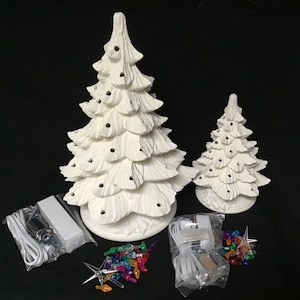 Ceramic Christmas Tree Ready to Paint 16”  Bisque Tree Complete With Plastic Lights Star and Light Kit