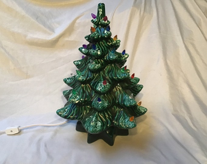 Vintage Green Ceramic Tree Painted Ceramic Christmas Tree Lighted Tree