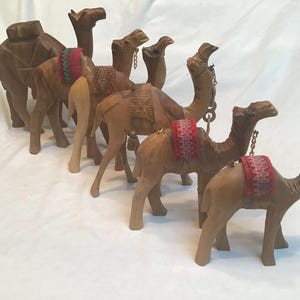 Vintage Wooden Hand Carved Camels Set of 6 Camels Hard to Find