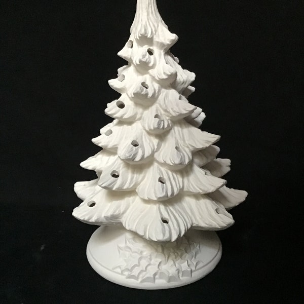 Ceramic Christmas Tree Ready to Paint 10” High Bisque Tree Complete With Plastic Lights Star and Light Kit