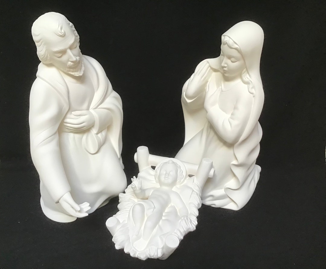 Ceramic Bisque Nativity Set Holy Trinity Extra Large Figurines Ready to