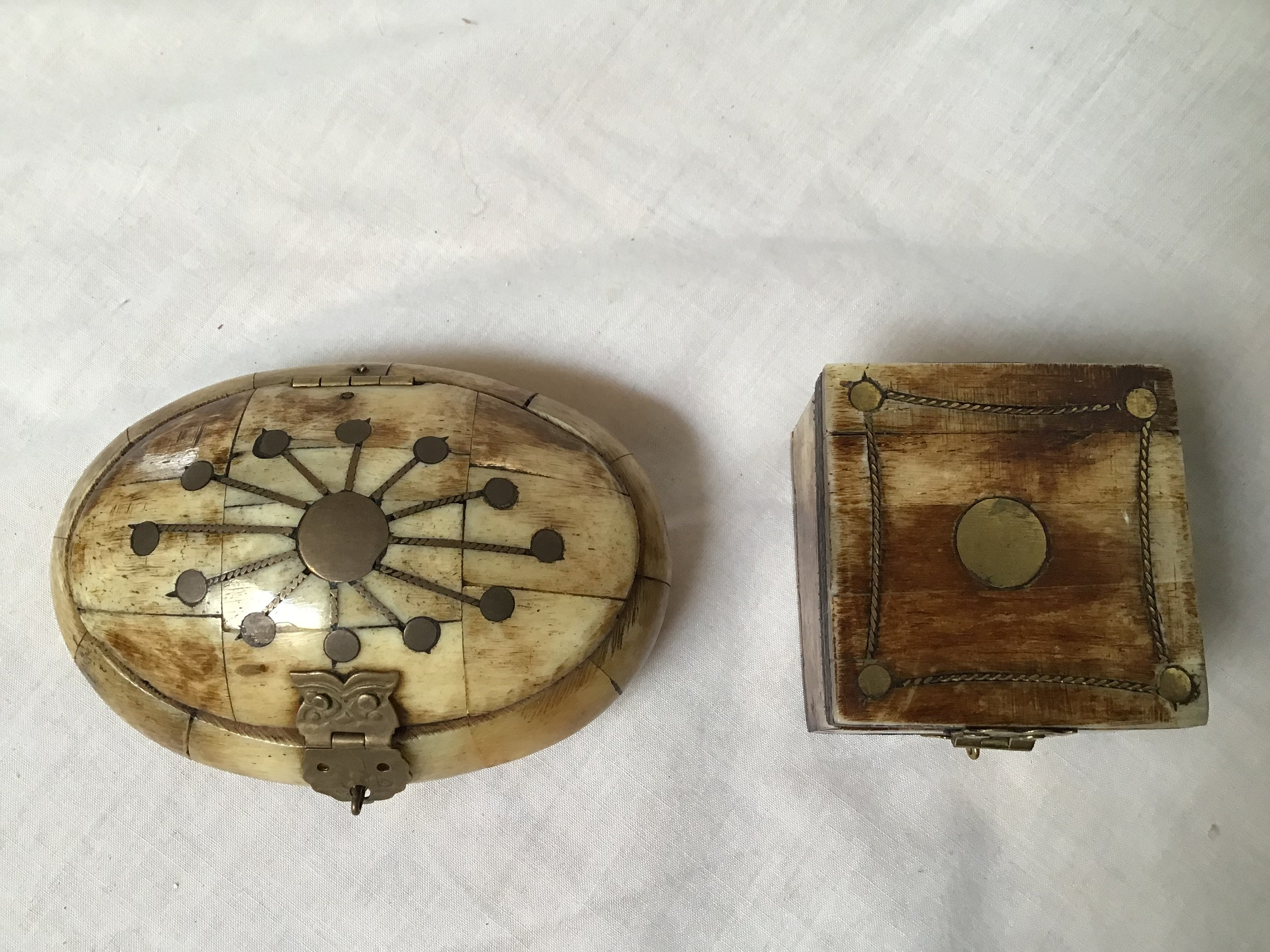Vintage Camel Bone Box With Brass Inlay Trinket Box Set of Two Etsy