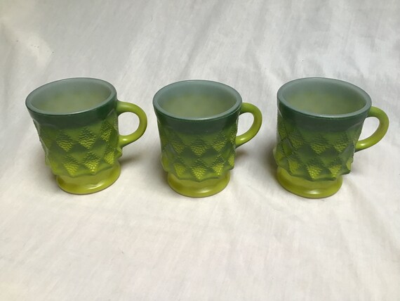 Vintage Fire King Kimberly Green Mugs - Anchor Hocking Set