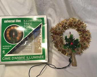Vintage Gold  Tinsel Star Christmas Tree Topper Illuminated Tree Top