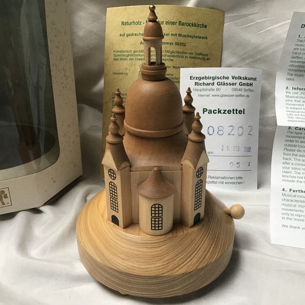 Vintage Hand Carved Wooden Church Frauenkirche Dresden Music Box Church Made in Germany Richard Glasser