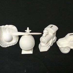 Ceramic Bisque Helicopter Train Truck Baseball Caddy Unpainted Ceramics
