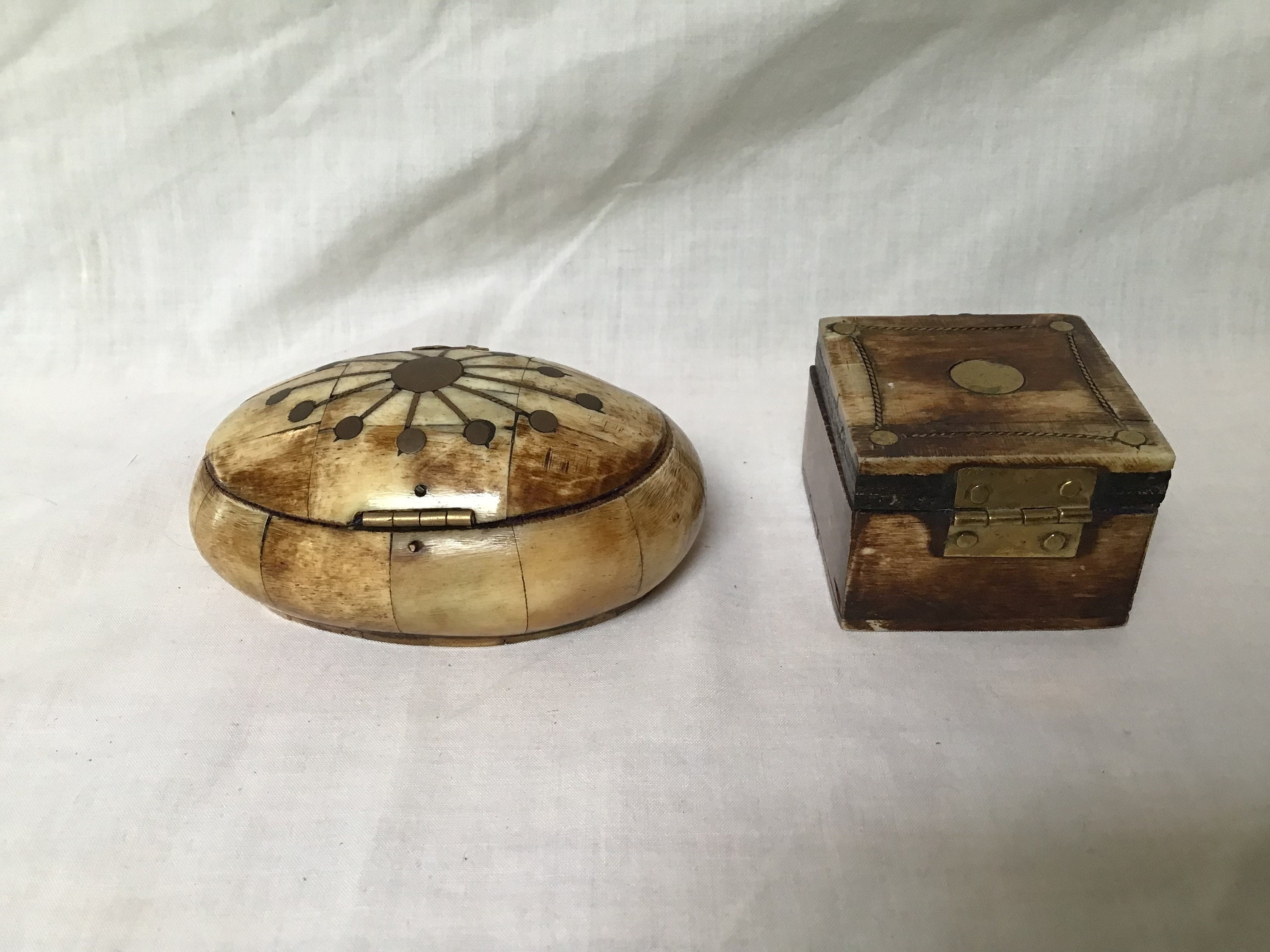 Vintage Camel Bone Box With Brass Inlay Trinket Box Set of Two Etsy
