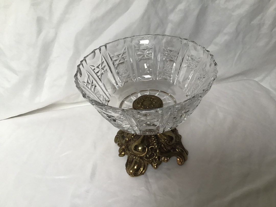 Vintage Crystal Pedestal Bowl Compote Bowl on Brass Base Etsy
