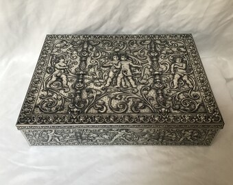 Vintage Tin Box Rectangular Metal Tin Box With Cherubs W. Germany