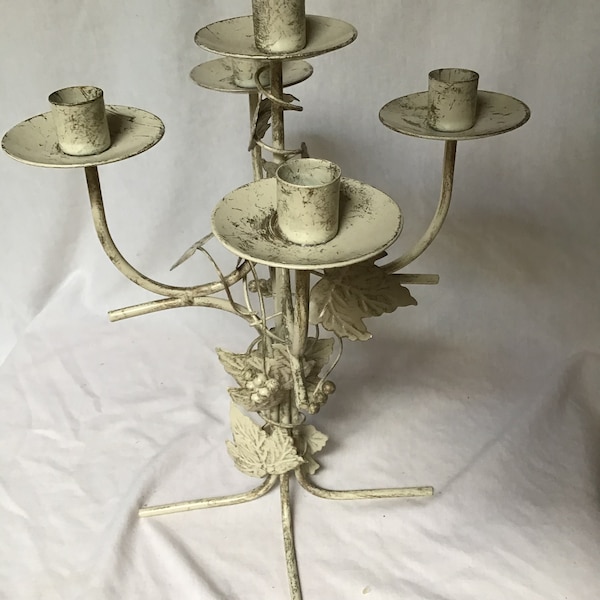 Vintage Toleware Candle Holder Grapevine Design Table Centrepiece