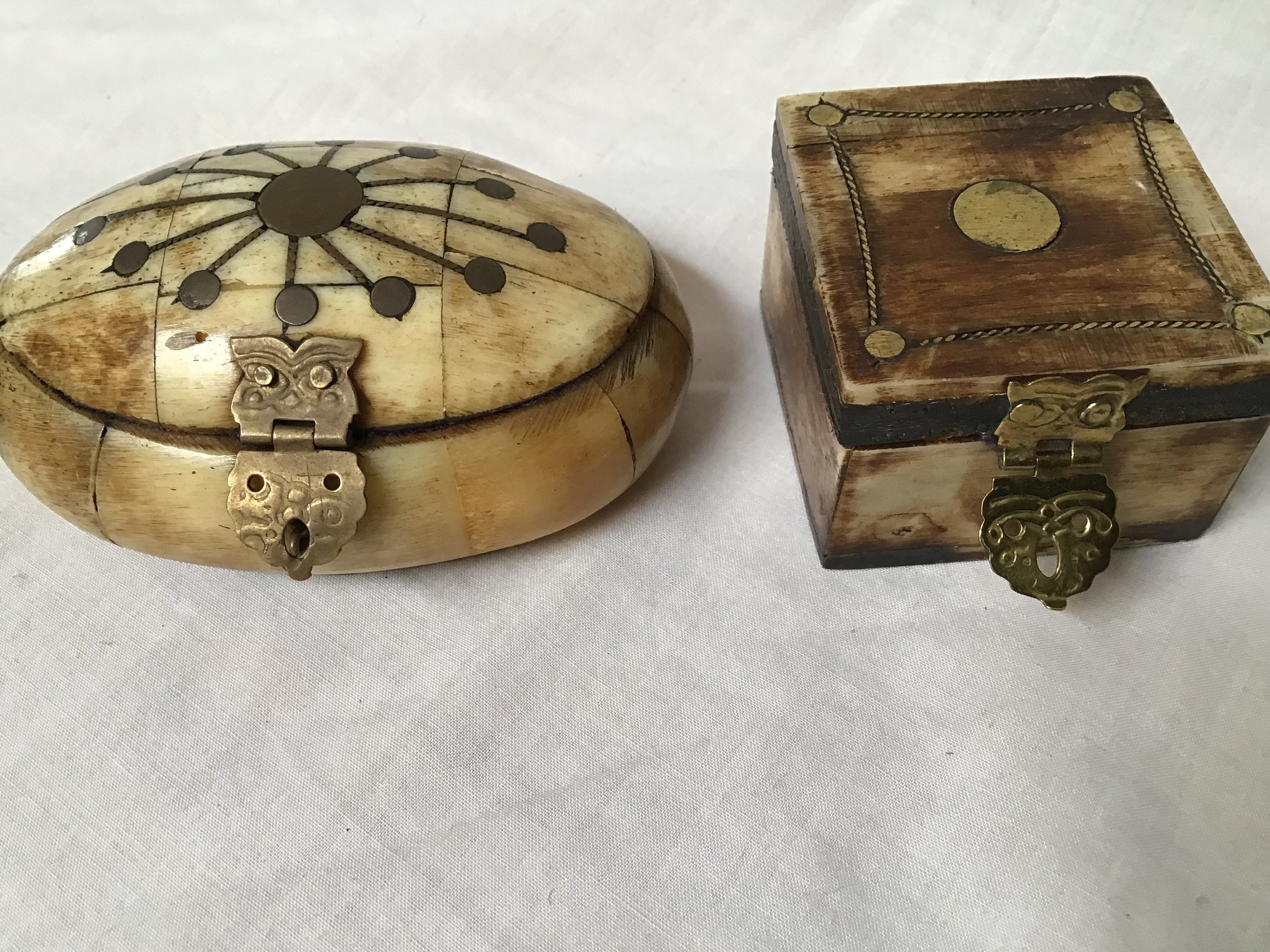 Vintage Camel Bone Box With Brass Inlay Trinket Box Set of Two Etsy