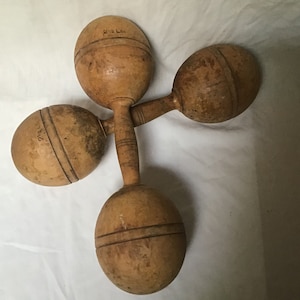 Dumbbell Set A Pair Vintage Wood Hand Weights Rare Exercise Wooden Dumbbells
