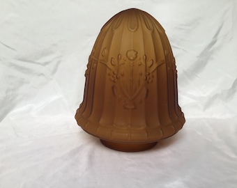 Vintage Art Deco Glass Shade Ribbed Pattern Acorn Shape