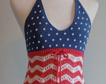 Gehäkelte amerikanische Flagge Neckholder Top NUR MUSTER