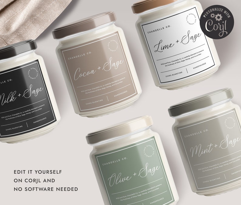 Candle Sticker Custom Product Label Design Editable Candle Etsy
