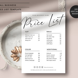 Preisliste für kleine Unternehmen, Preisliste Vorlage, bearbeitbares Preisblatt, Salonpreisliste, Beauty-Preisliste - CORJL PL001 (Bergen)