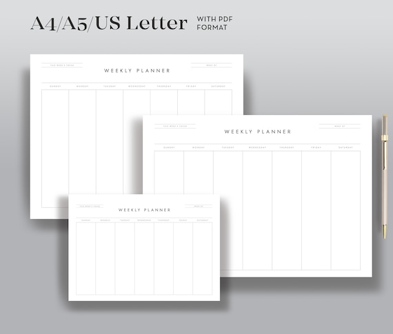 Weekly Calendar Printable, Weekly to Do List, Weekly to Do, Week Planner,  Days of the Week Calendar, Week Calendar, Week PDF A4 A5 US Letter - Etsy
