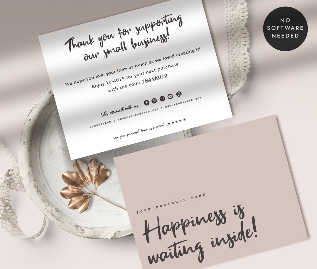 Editable Business Thank You Card: Customer Purchase Note (CORJL) - Etsy