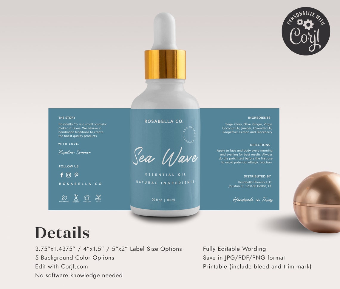 Editable Dropper Bottle Label Template: DIY Essential Oil Label (CORJL ...