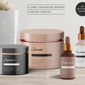 Editable Cosmetic Label Template Package Set, Custom Beauty Product Label, Cream Jar Label Template, Dropper Bottle Label  - LA047 (Hanoi)