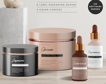 Editable Cosmetic Label Template Package Set, Custom Beauty Product Label, Cream Jar Label Template, Dropper Bottle Label  - LA047 (Hanoi)