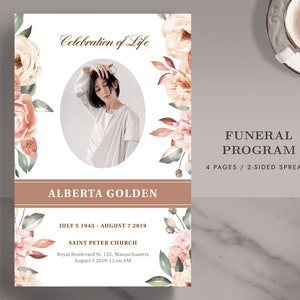 Minimalist Funeral Program Template: Bifold Obituary (Photoshop, Word - Instant Download)