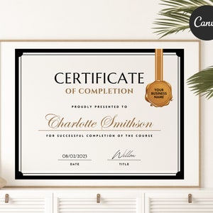 Certificate Of Completion Template, Printable CANVA Certificate, Editable Training Certificate Template, Certificate of Achievement - C003