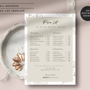 Small Business Price List Template, Price List Template, Editable Price Sheet, Salon Price List, Beauty Price List - CORJL PL002 (Florence)