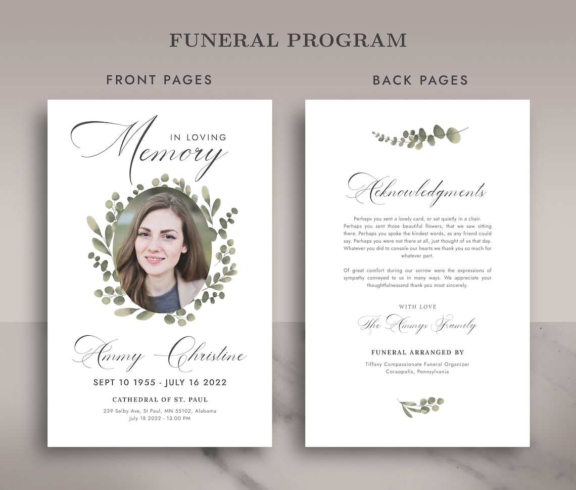 Printable Funeral Program Word Template 2memorial Photoshop - Etsy