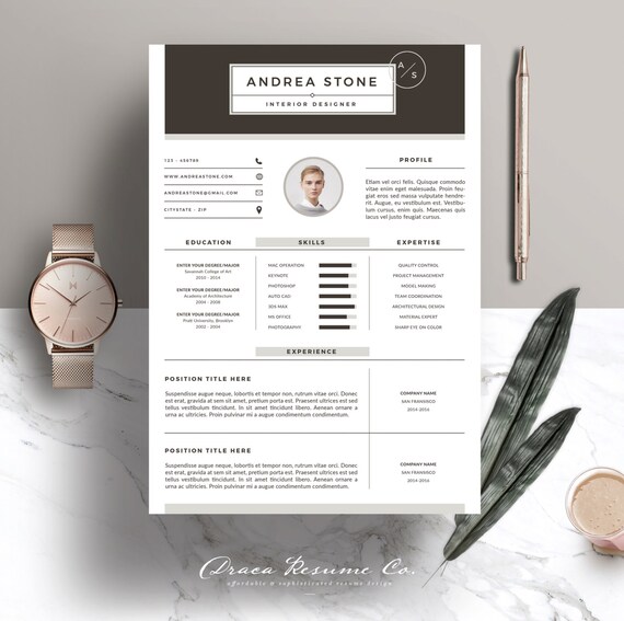 Resume Template 3pages For Interior Designer Cv Template Cover Letter For Ms Word Instant Digital Download Andrea Stone