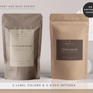 Pouch Label Template, Editable Bath Salt Label, DIY Body Product Label, Tea Pouch Label, Sugar Scrub Label - CORJL LA077 (Kyoto)