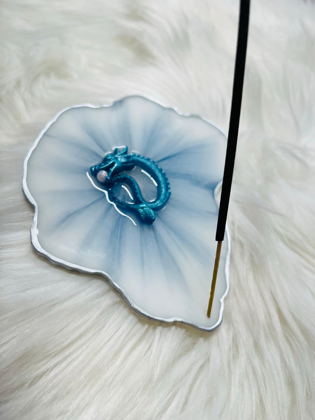 Dragon Incense Stick Holder Blue & White Geode Ash Catcher Etsy