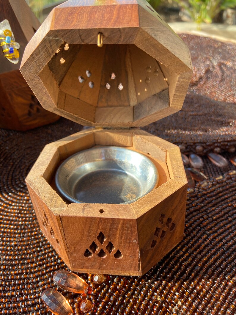Wood Incense Burner Wood Temple Charcoal Burner Quartz Etsy