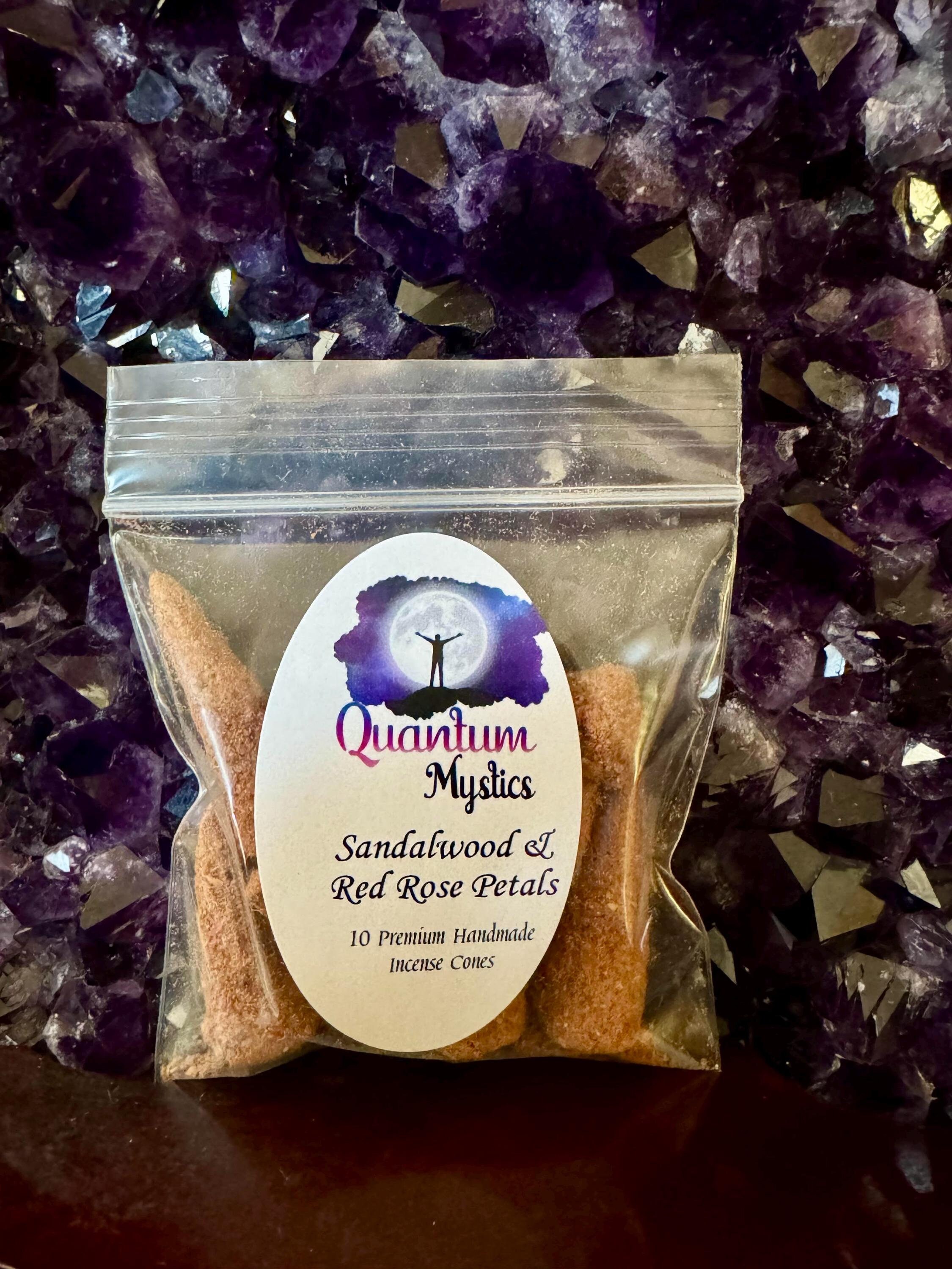 Sandalwood & Red Rose Petals Incense Cones, Hand Rolled Incense 10pck, handrolled incense