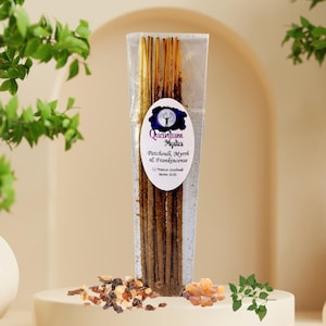 Patchouli, Myrrh & Frankincense: Hand Rolled Incense Sticks (12 Pack)