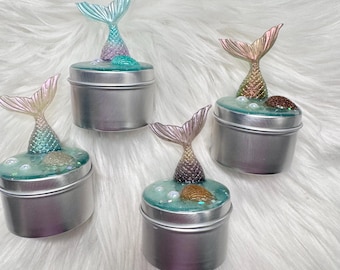 Mermaid Soy Candle: Resin Art, Pink Coral Scented, Handcrafted Topper