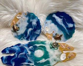 Ocean Beach Turtle Wine Butler and 2 Coasters,Resin Wine Holder, Resin Coasters, Ocean Wine Butler, Beach scene