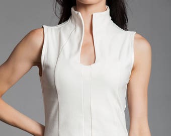 Sleeveless Organic Cotton Top: Mockneck Tunic, Sustainable Clothing