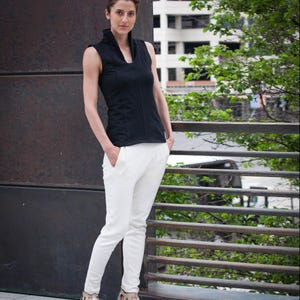 Organic Cotton Top, Black Sleeveless Design with Funnel Neck Collar