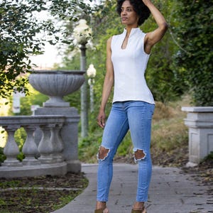 Sleeveless Organic Cotton Top: Mockneck Shirt, Sustainable Clothing