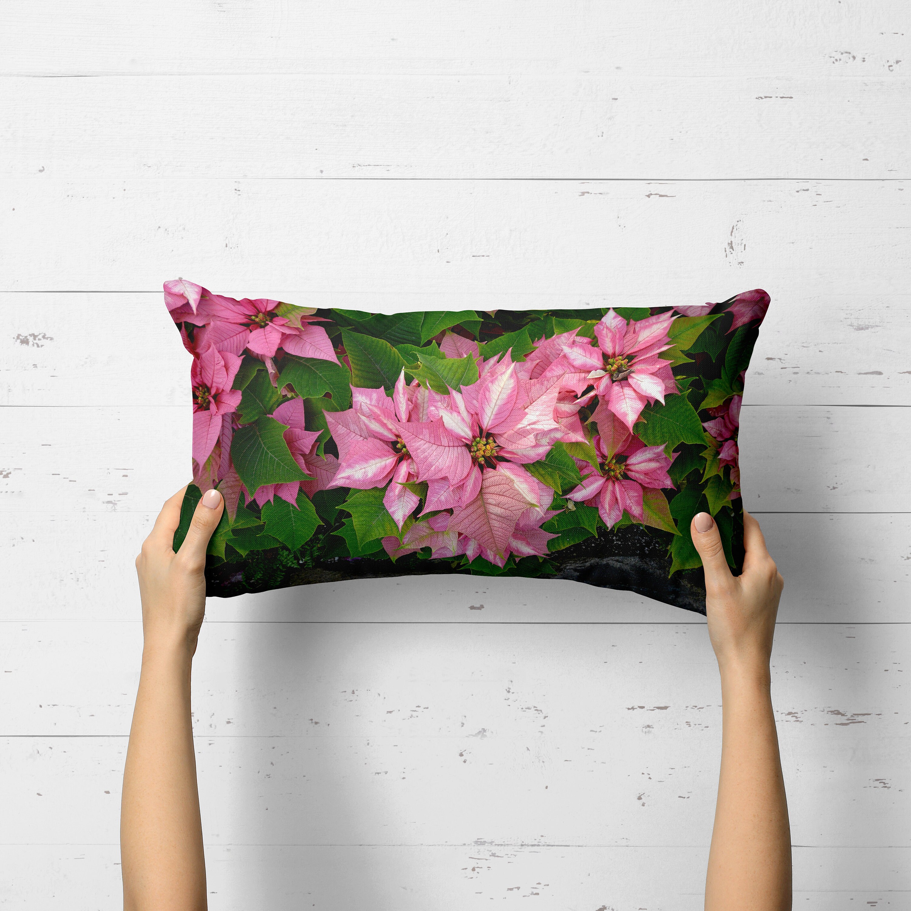 Rectangular Christmas Pillow Case Pink Poinsettias Etsy Ireland