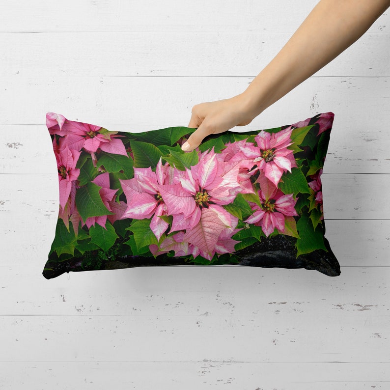 Rectangular Christmas Pillow Case Pink Poinsettias Etsy