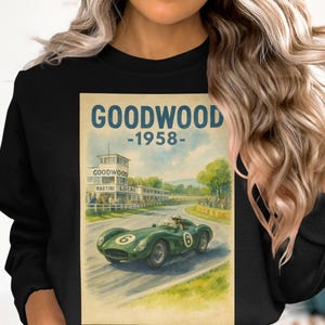 Goodwood 1958 Race Car T-Shirt, Vintage Racing Sweatshirt, Classic Motorsport Tee, Retro Auto Fan Gift, Bella 3001, Gildan 18000