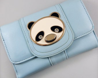 Blue panda wallet, fun girls purse, animal purse, vintage purse, pre loved wallet, gift for girl.