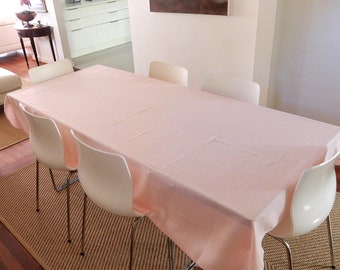 Pink tablecloth, large vintage tablecloth made in Belgium, Libeco tablecloth, linen and polyester tablecloth, vintage linen.