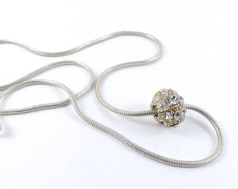 Silver necklace, Crystal Necklace, ball necklace, sparkling crystal pendant, vintage jewellery, sparkling pendant.