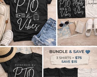 Girls Trip Shirt,Bundle Matching Vacation Shirts, Powered by PTO and Vibes Group Travel Tees, Family Trip Shirts Flights and Vibes Set