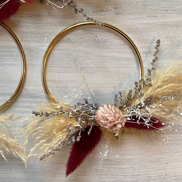 3” floral hoop ornament made with dried flowers