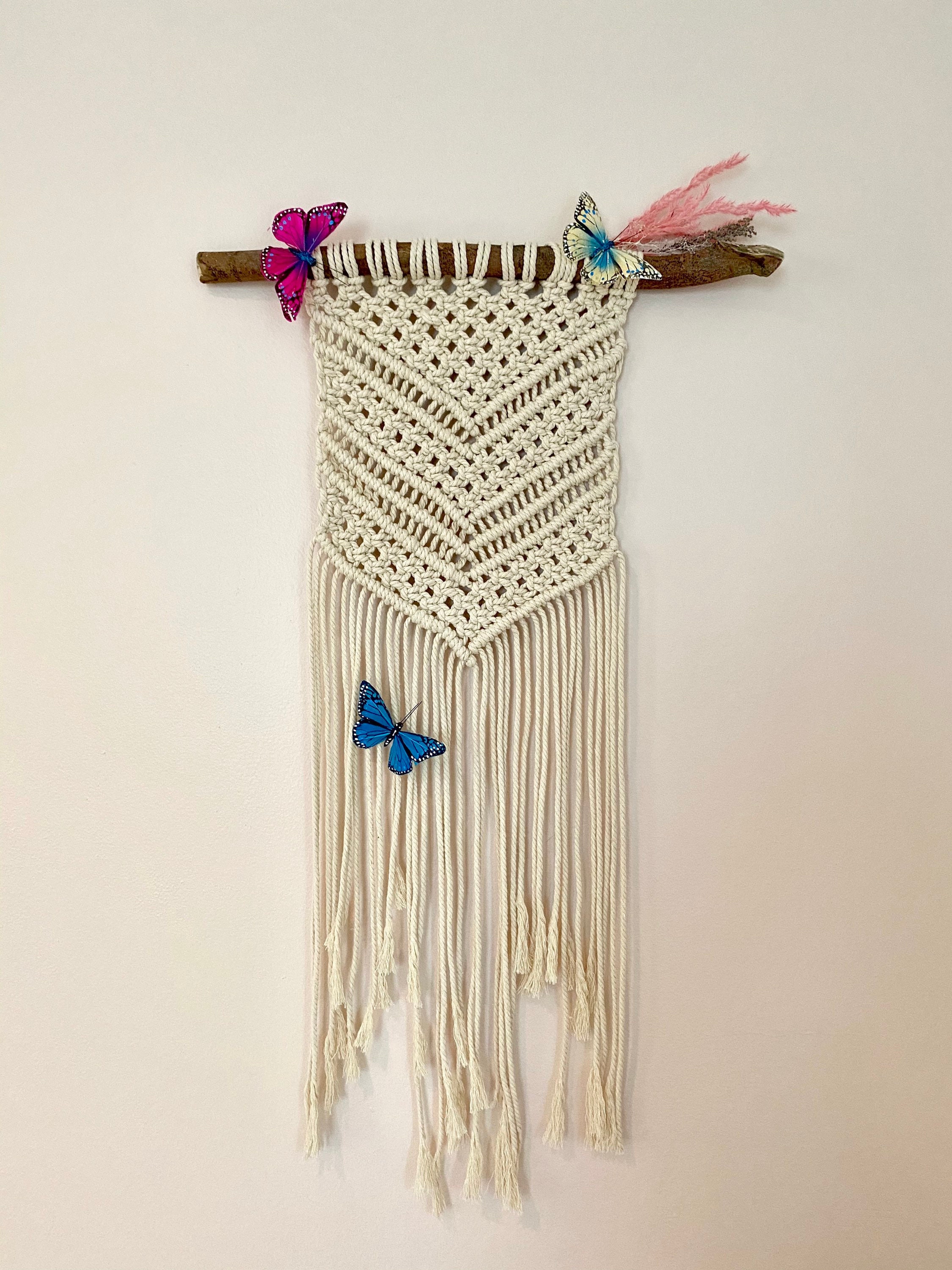 Macrame wall hang with butterflies and flowers Etsy